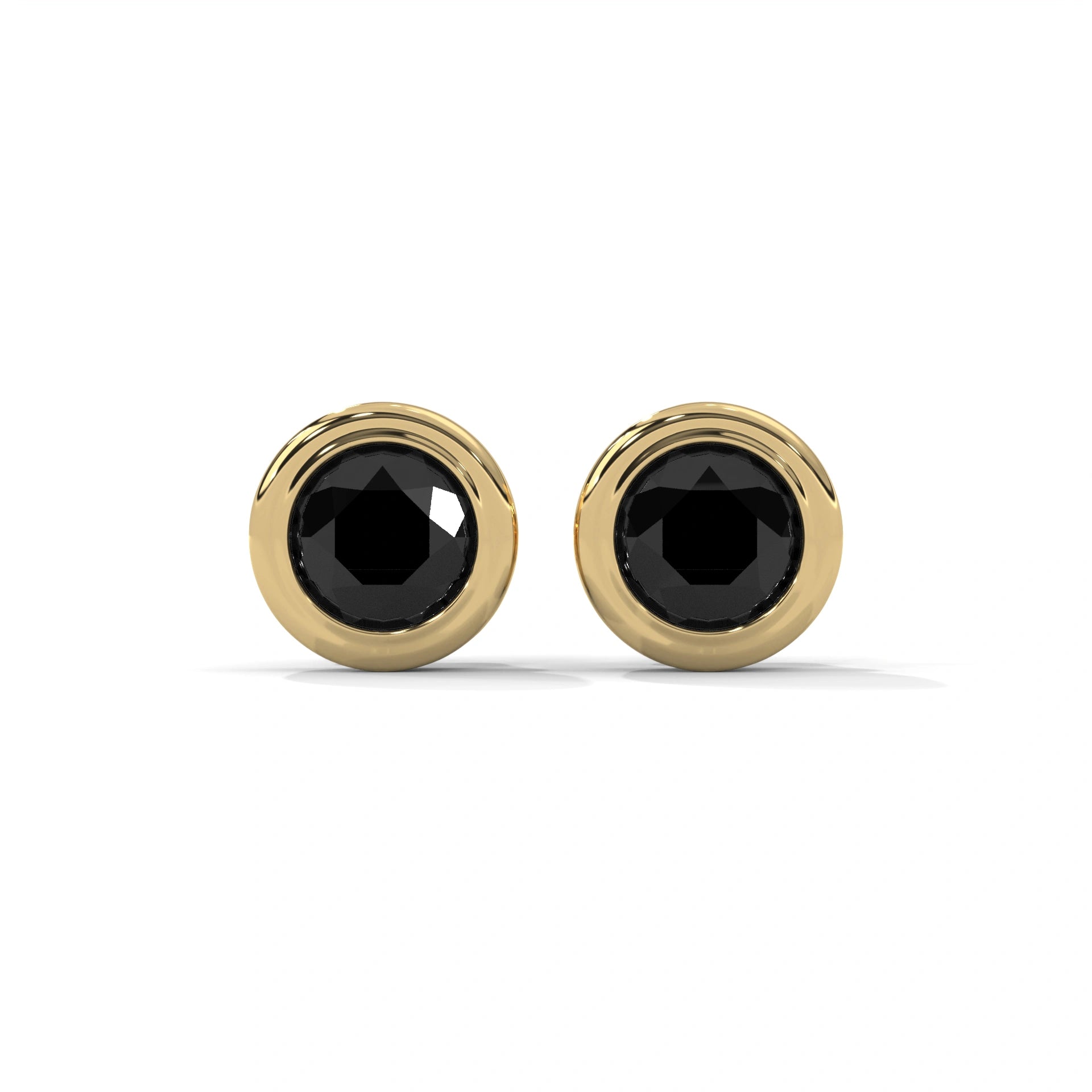 3.80 Carat Round Cut Diamond Bezel Set Black Diamond Stud Earrings 18K Yellow Gold