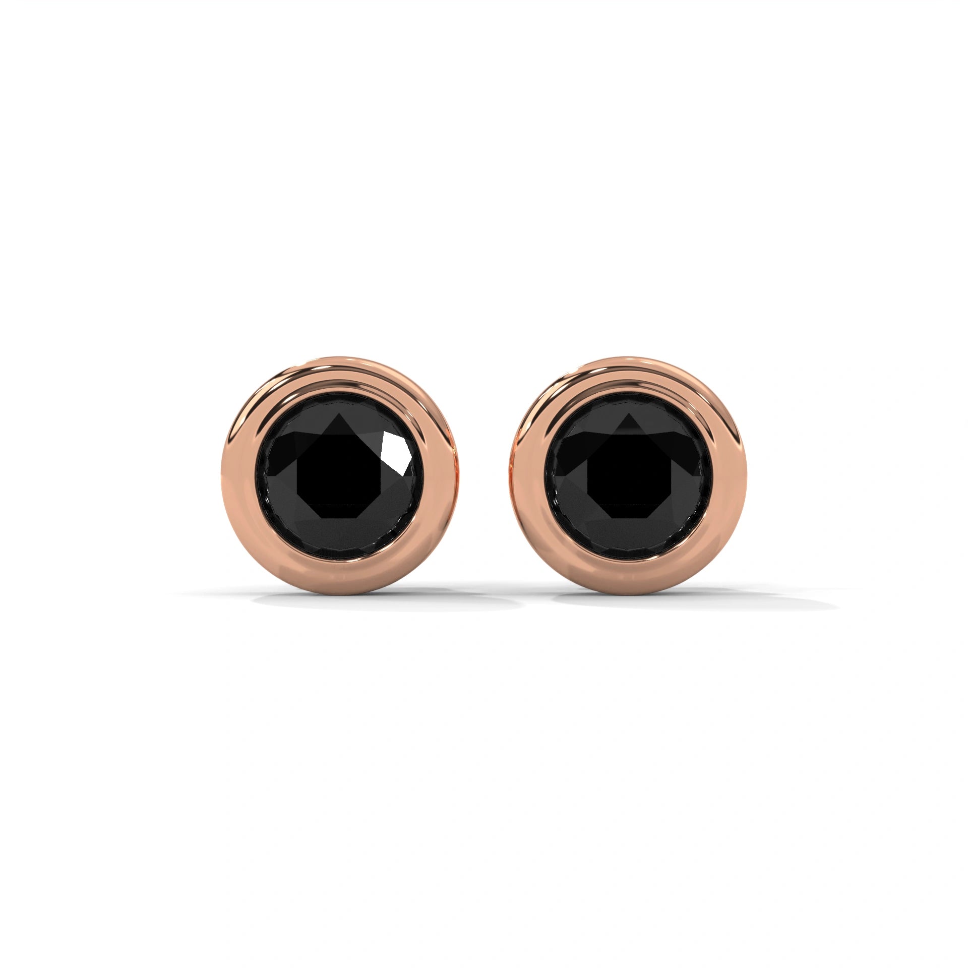 3.80 Carat Round Cut Diamond Bezel Set Black Diamond Stud Earrings 18K Rose Gold