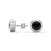 3.80 Carat Round Cut Diamond Bezel Set Black Diamond Stud Earrings