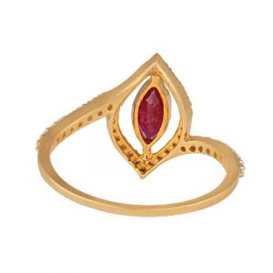 0.70 Carat Marquise Shaped Halo Prong Setting Ruby Diamond Ring