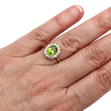 4.28 Carat Oval Shape Peridot Diamond Ring In 14k Yellow Gold