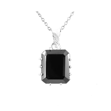 5 Carat Emerald Cut Black Diamond Solitaire Pendant In 14k White Gold