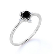 5 Stone Round Cut Black And White Diamond Engagement Ring Black Diamond Engagement Ring