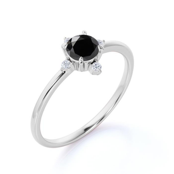 5 Stone Black Diamond Engagement Ring With Sleek Band Black Diamond Engagement Ring