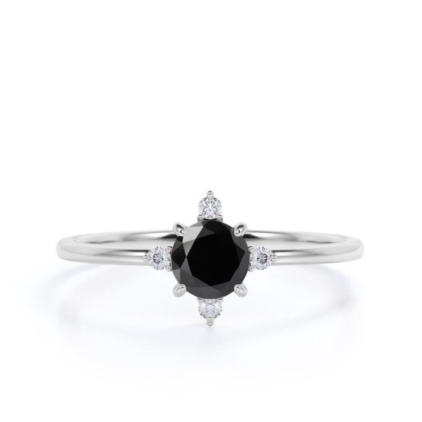 5 Stone Black Diamond Engagement Ring With Sleek Band Black Diamond Engagement Ring