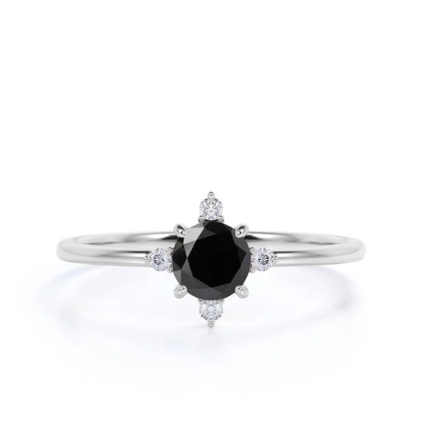 5 Stone Round Cut Black And White Diamond Engagement Ring Black Diamond Engagement Ring