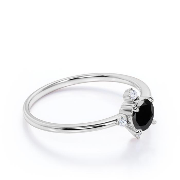 5 Stone Round Cut Black And White Diamond Engagement Ring Black Diamond Engagement Ring
