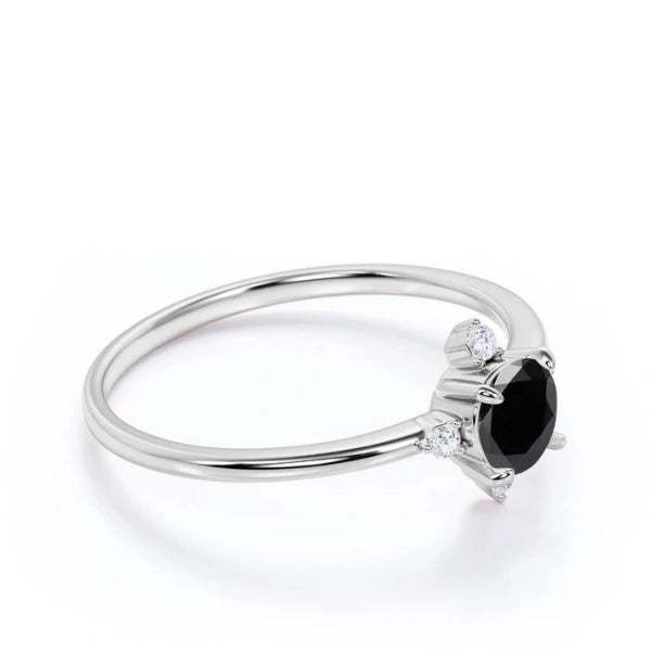 5 Stone Round Cut Black And White Diamond Engagement Ring Black Diamond Engagement Ring