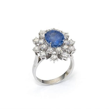 5 Carat Oval Cut Double Halo Prong Setting Sapphire Engagement Ring