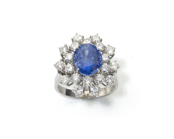 5 Carat Oval Cut Double Halo Prong Setting Sapphire Engagement Ring