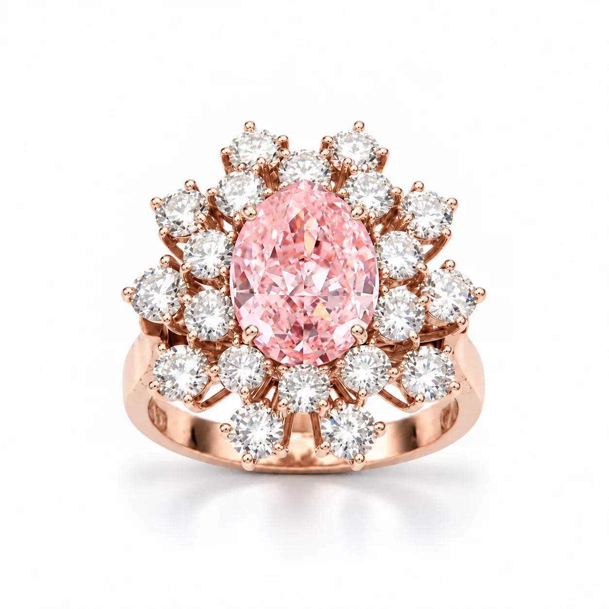 6.59 Carat Oval Pink Diamond Sunflower Halo Engagement Ring