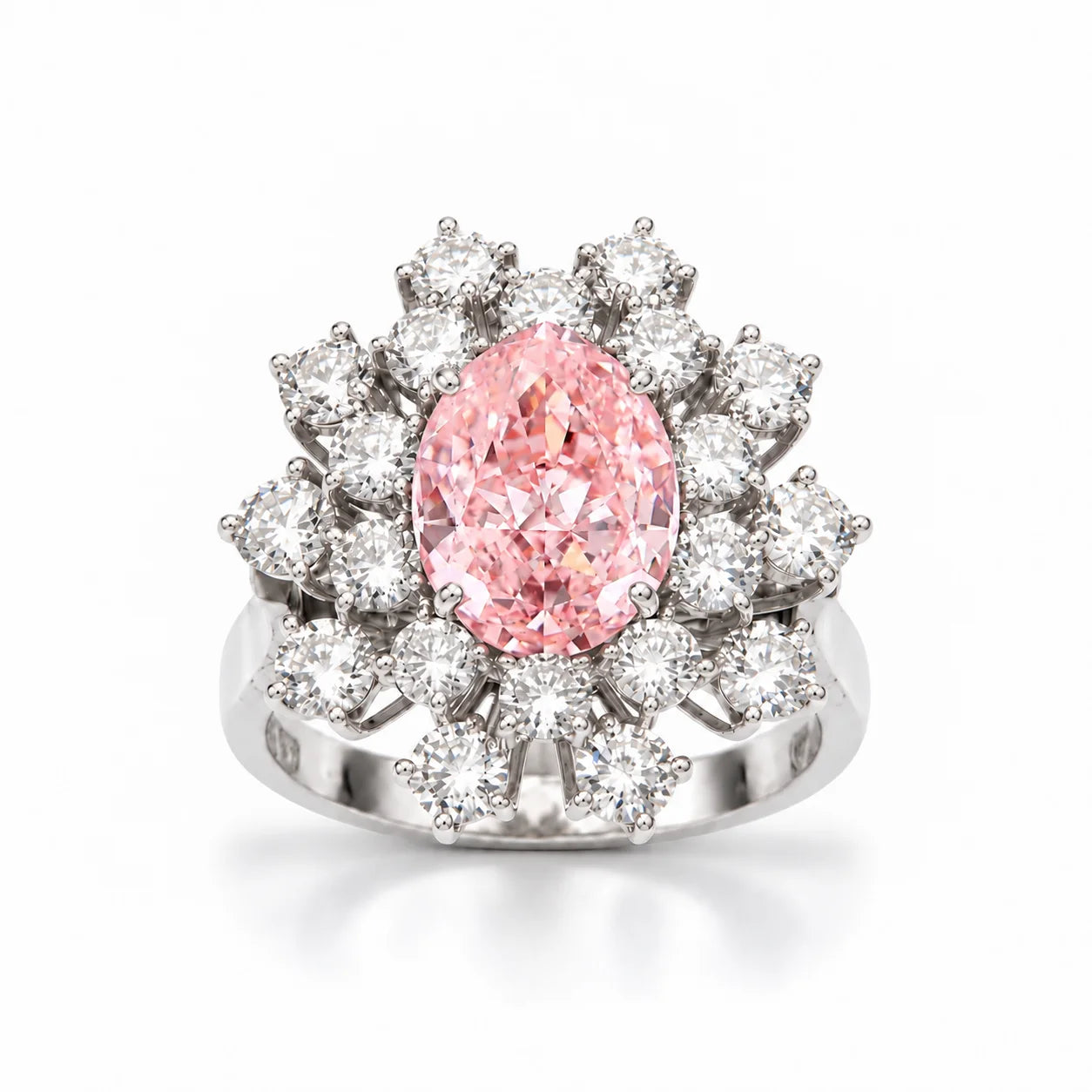 6.59 Carat Oval Pink Diamond Sunflower Halo Engagement Ring