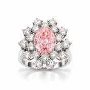 6.59 Carat Oval Pink Diamond Sunflower Halo Engagement Ring