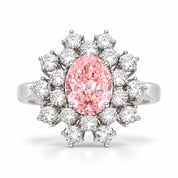 6.59 Carat Oval Pink Diamond Sunflower Halo Engagement Ring