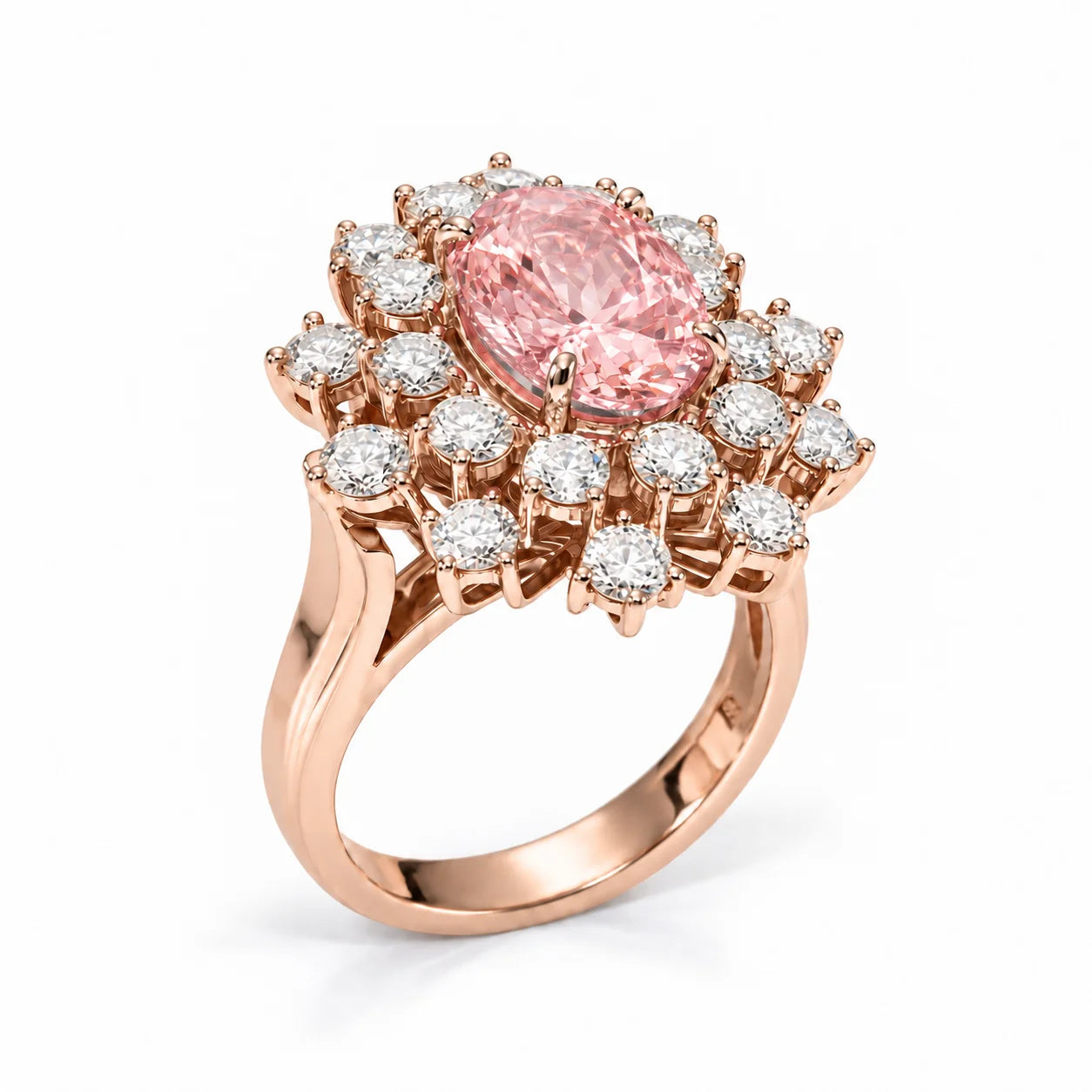 6.59 Carat Oval Pink Diamond Sunflower Halo Engagement Ring