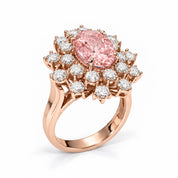 6.59 Carat Oval Pink Diamond Sunflower Halo Engagement Ring