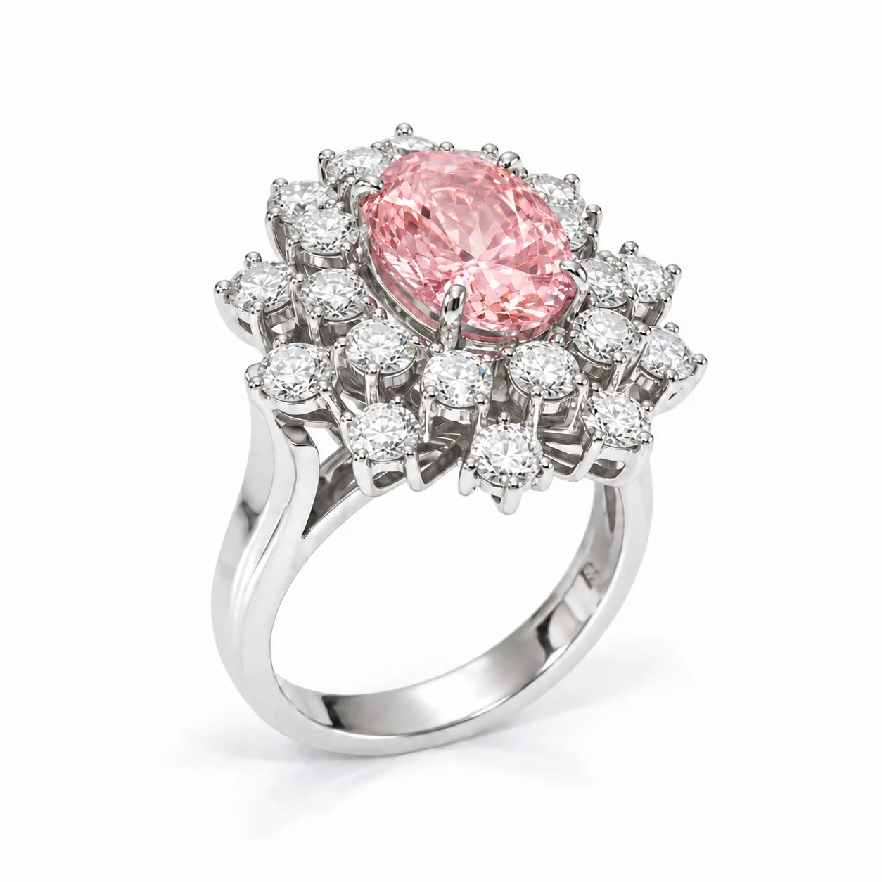 6.59 Carat Oval Pink Diamond Sunflower Halo Engagement Ring 950 Platinum