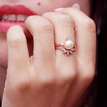 1.19 Carat 14k Rose Gold Pearl Ring Gift For Her