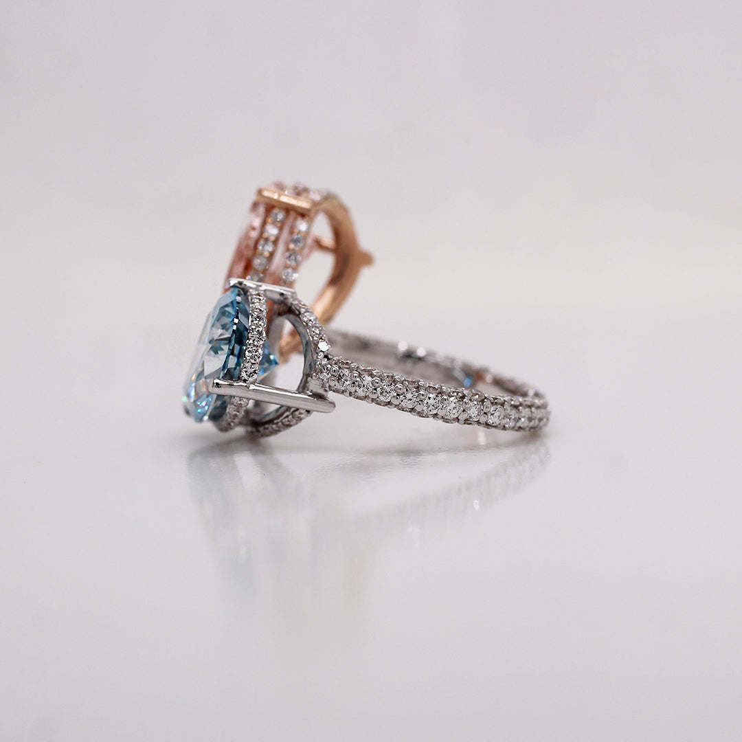 7 Carat Pear Shape Hidden Halo Toi et Moi Lab Diamond Ring Lab Diamond Engagement Rings