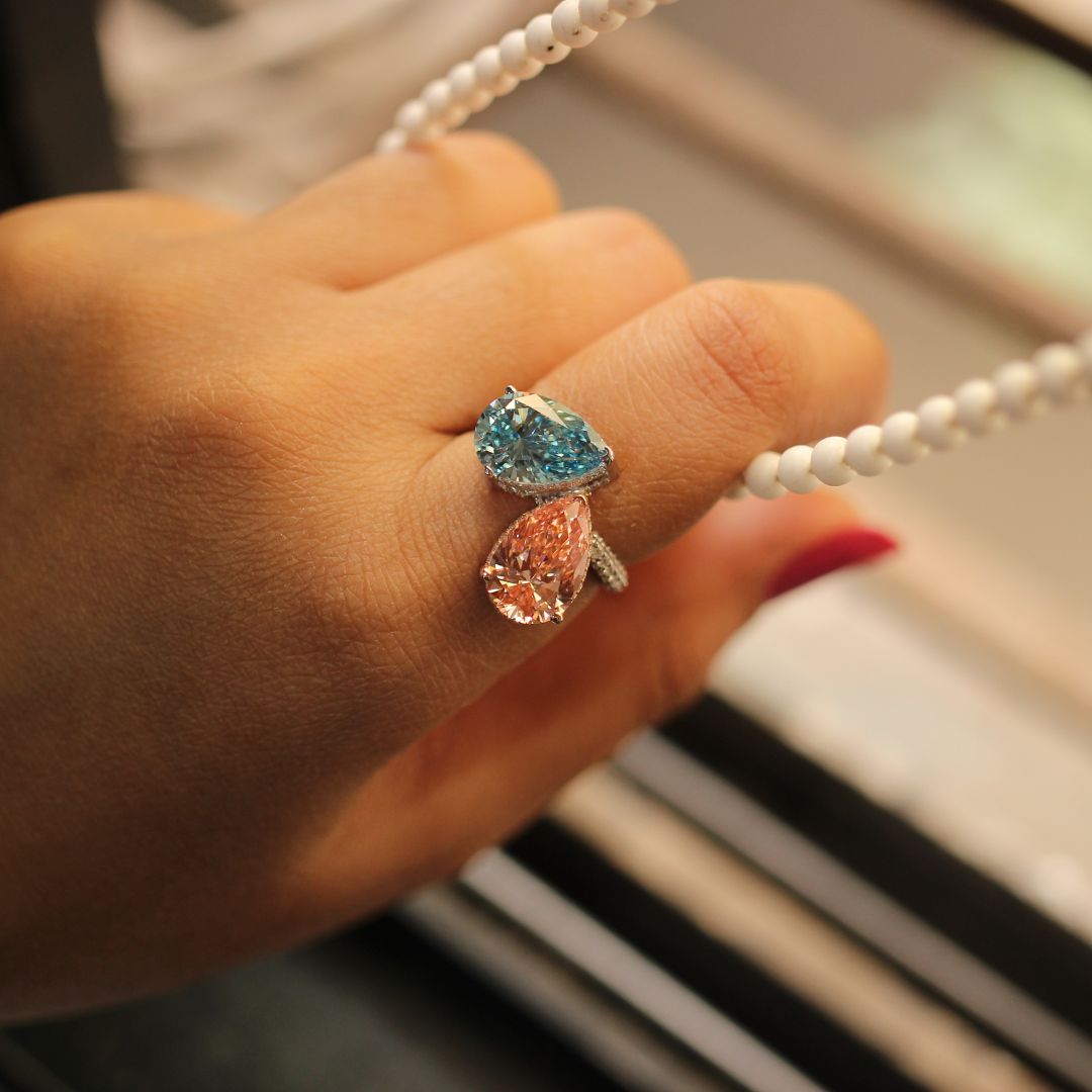 7 Carat Pear Shape Hidden Halo Toi et Moi Lab Diamond Ring Lab Diamond Engagement Rings