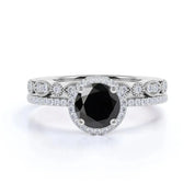 2.10 Carat Bridal Black Diamond Halo Diamond Ring 18K White Gold Black Diamond Ring