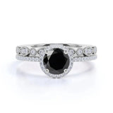 2.10 Carat Bridal Black Diamond Halo Diamond Ring