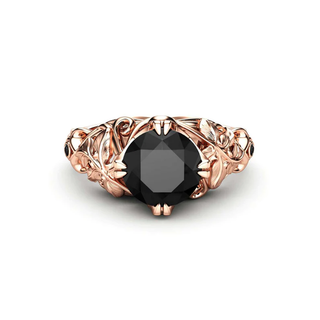 2 Carat Round Prong Setting Art Deco Black Diamond Ring In Rose Gold