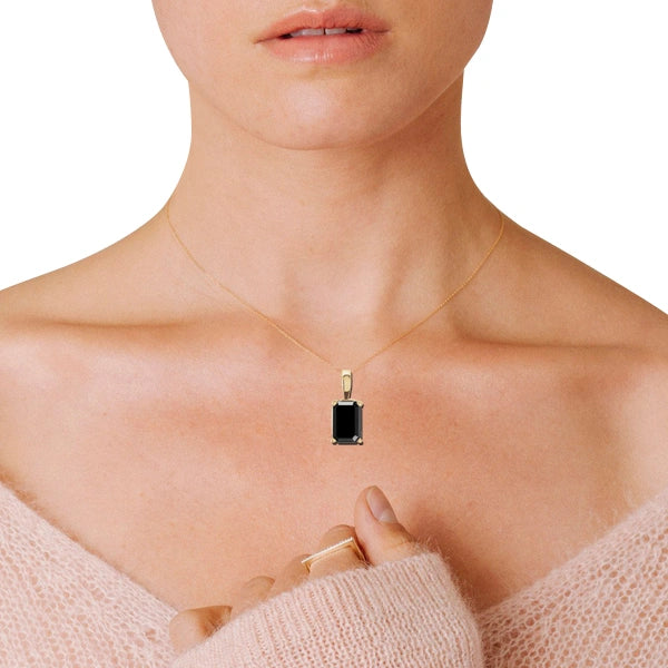 3.5 Carat Emerald Cut Solitaire Black Diamond Pendant Necklace