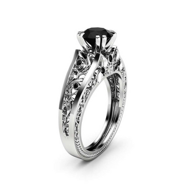 1 Carat Round Shaped Prong Setting Vintage Black Diamond Engagement Ring