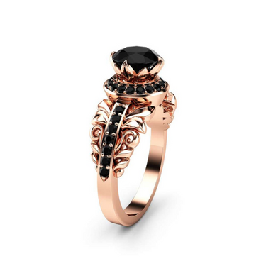 2 ct Black Diamond Vintage Halo Engagement Ring In 14k Rose Gold