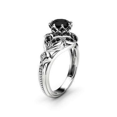 Vintage 1.60 Carat Black Diamond Designer Halo Ring In 14k White Gold