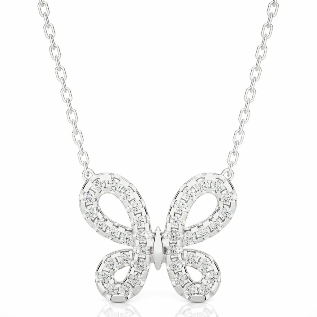 0.40 Carat Round Cut Prong Setting Butterfly Diamond Necklace In White Gold 950 Platinum Natural Diamond