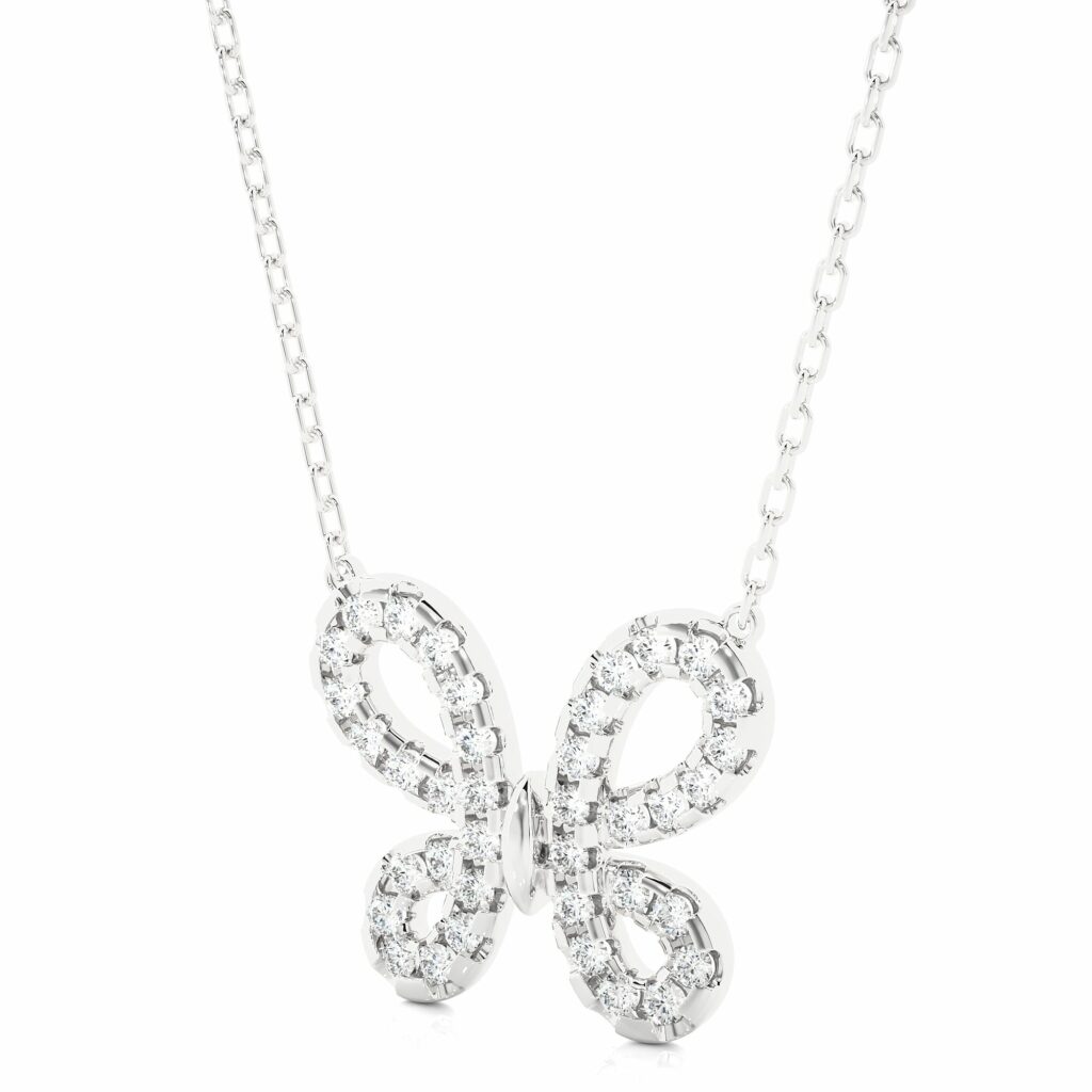 0.40 Carat Round Cut Prong Setting Butterfly Diamond Necklace In White Gold