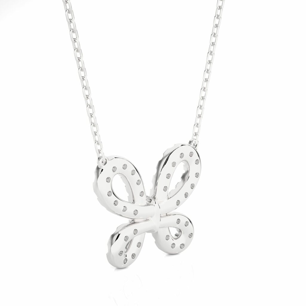 0.40 Carat Round Cut Prong Setting Butterfly Diamond Necklace In White Gold