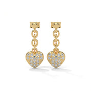 0.44 Carat Diamond Drop Earrings with Heart Earrings Design 18K Yellow Gold Natural Diamond