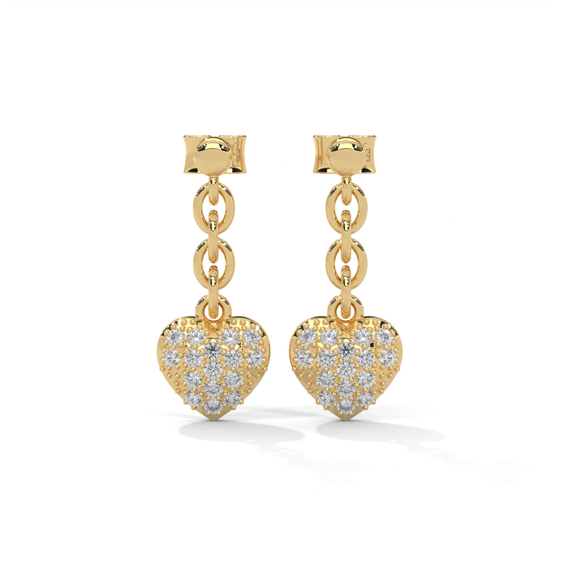 0.44 Carat Diamond Drop Earrings with Heart Earrings Design 18K Yellow Gold Natural Diamond