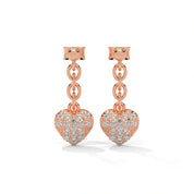 0.44 Carat Diamond Drop Earrings with Heart Earrings Design 18K Rose Gold Natural Diamond