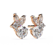 1.50 Carat Diamond Stud Earrings Leaf Cluster Floral Design 18K Rose Gold Natural Diamond