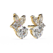 1.50 Carat Diamond Stud Earrings Leaf Cluster Floral Design 18K Yellow Gold Natural Diamond