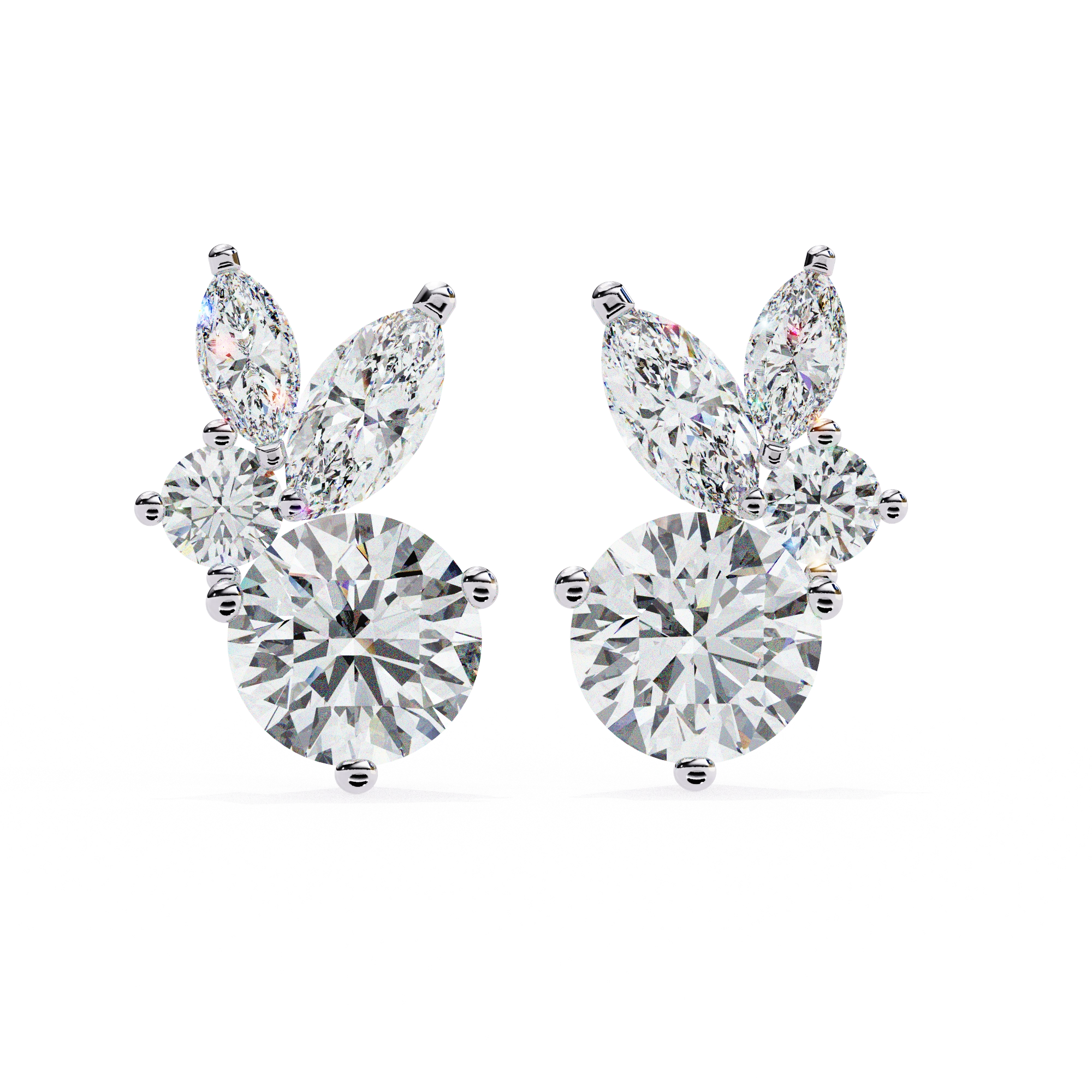 1.50 Carat Diamond Stud Earrings Leaf Cluster Floral Design 950 Platinum Natural Diamond