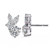 1.50 Carat Diamond Stud Earrings Leaf Cluster Floral Design