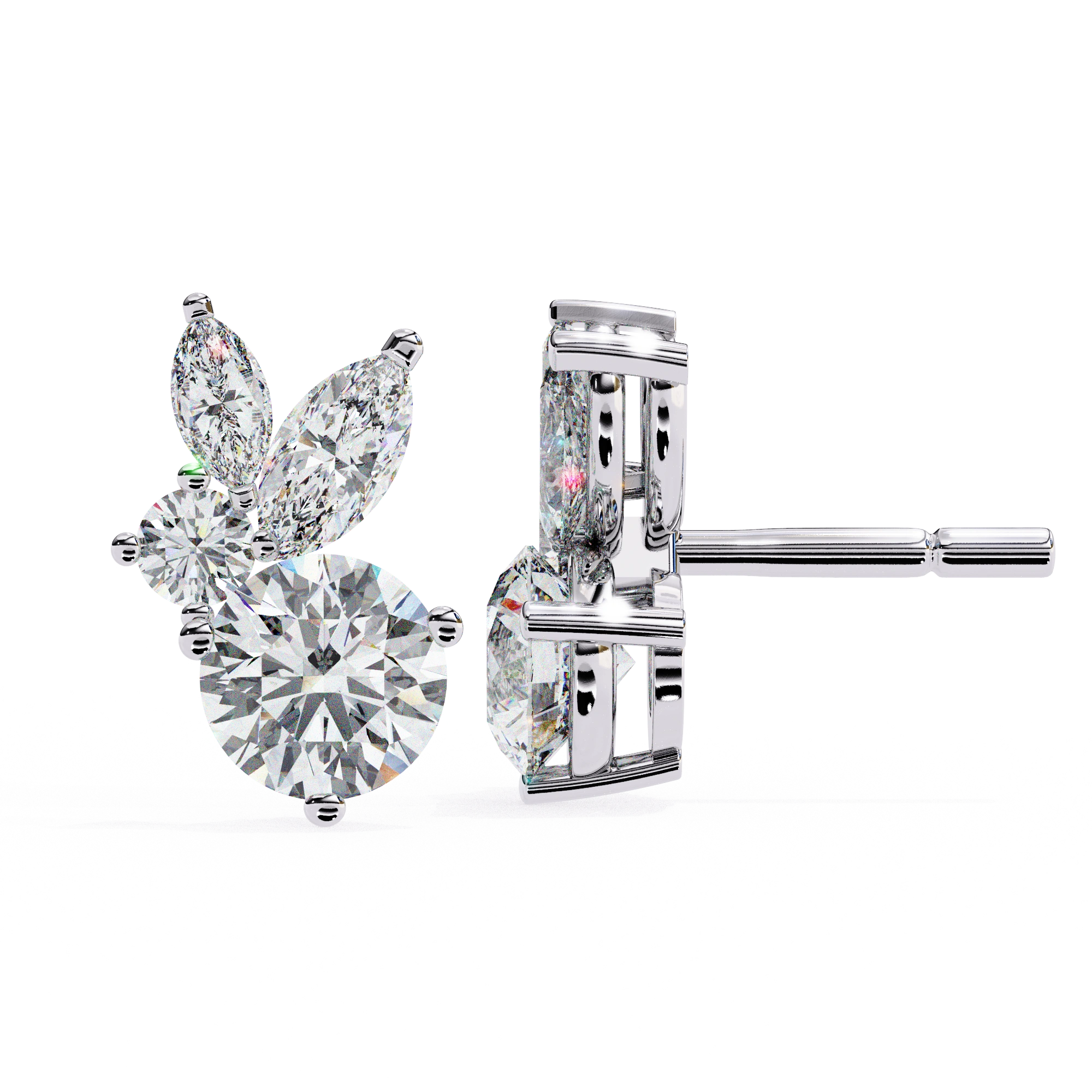 1.50 Carat Diamond Stud Earrings Leaf Cluster Floral Design