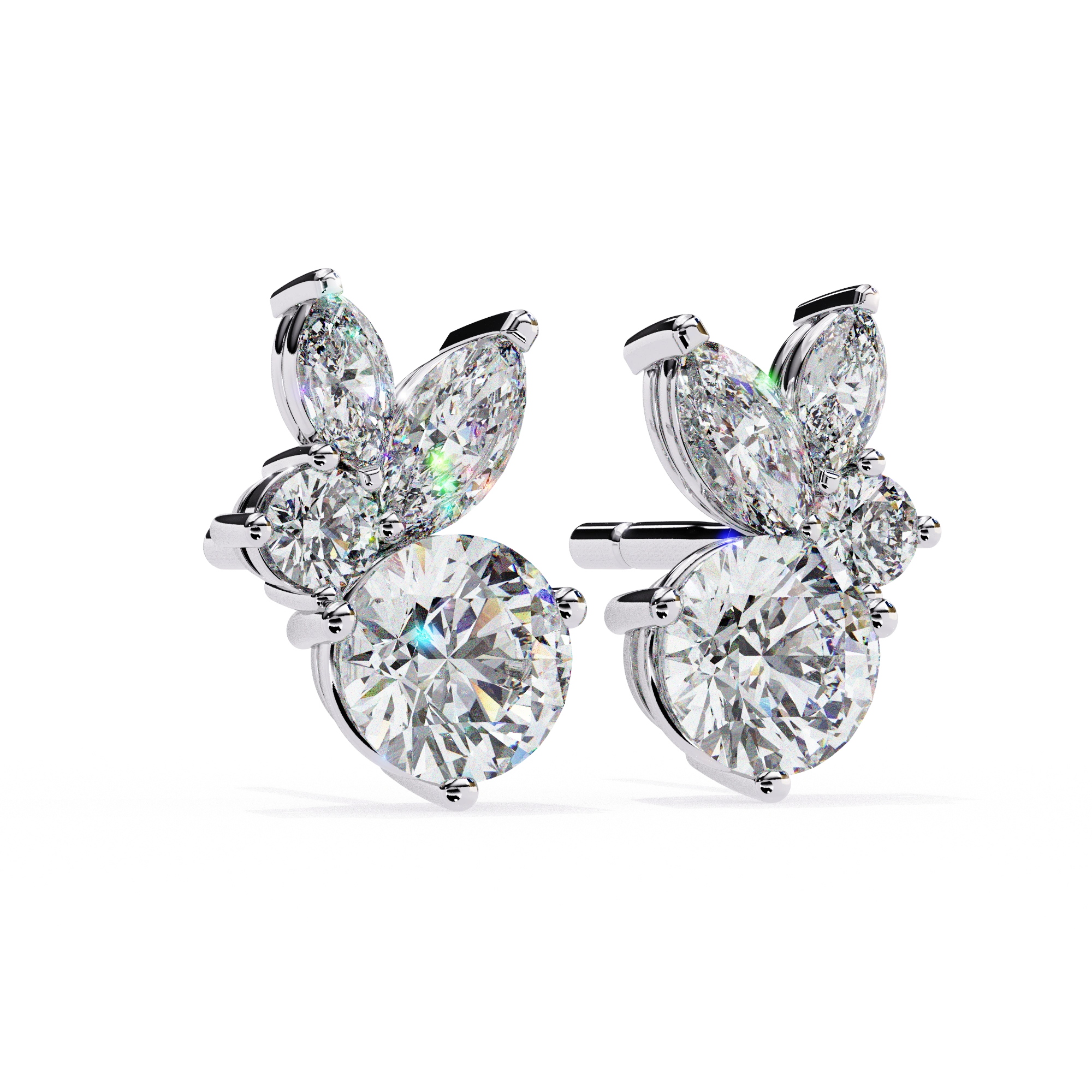 1.50 Carat Diamond Stud Earrings Leaf Cluster Floral Design