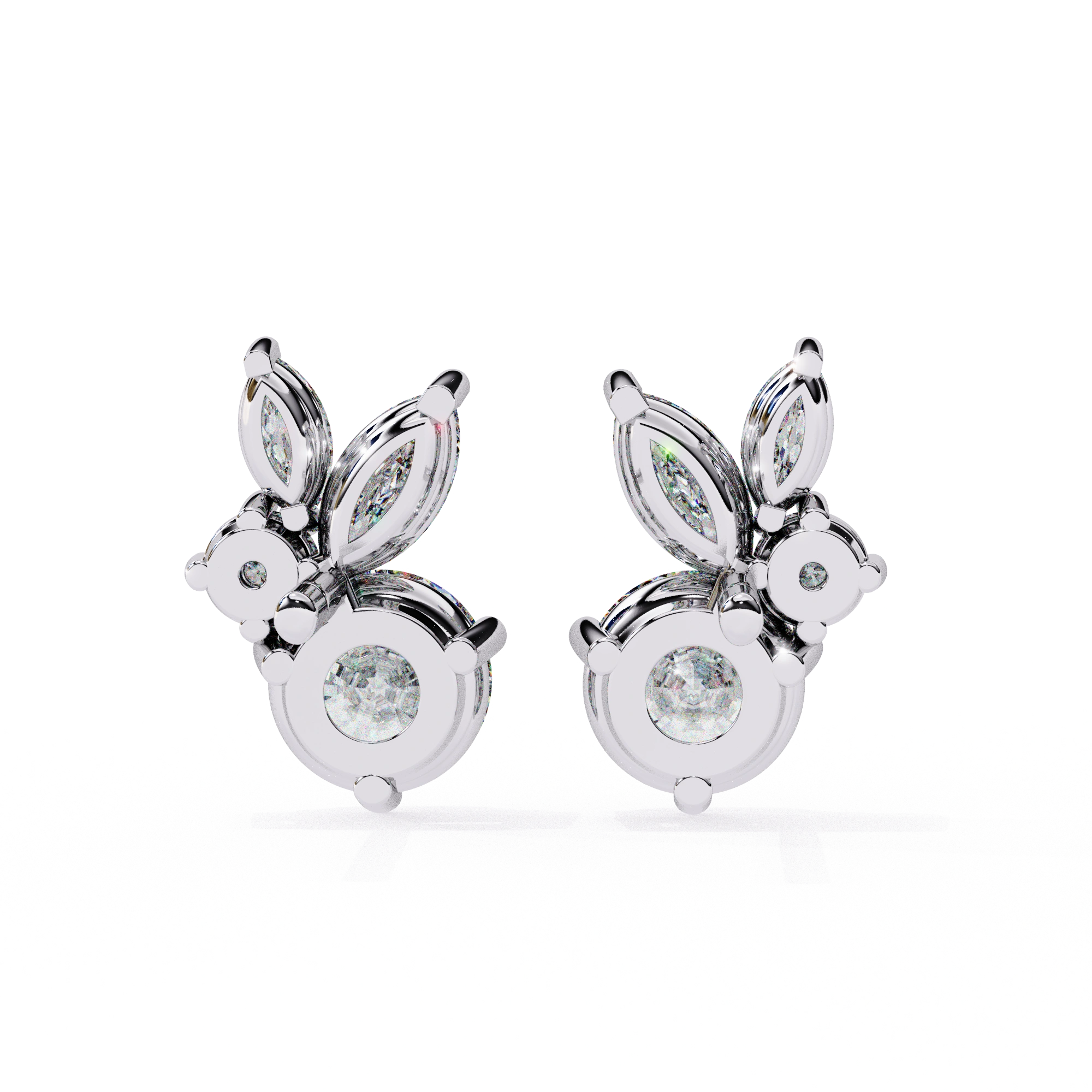 1.50 Carat Diamond Stud Earrings Leaf Cluster Floral Design
