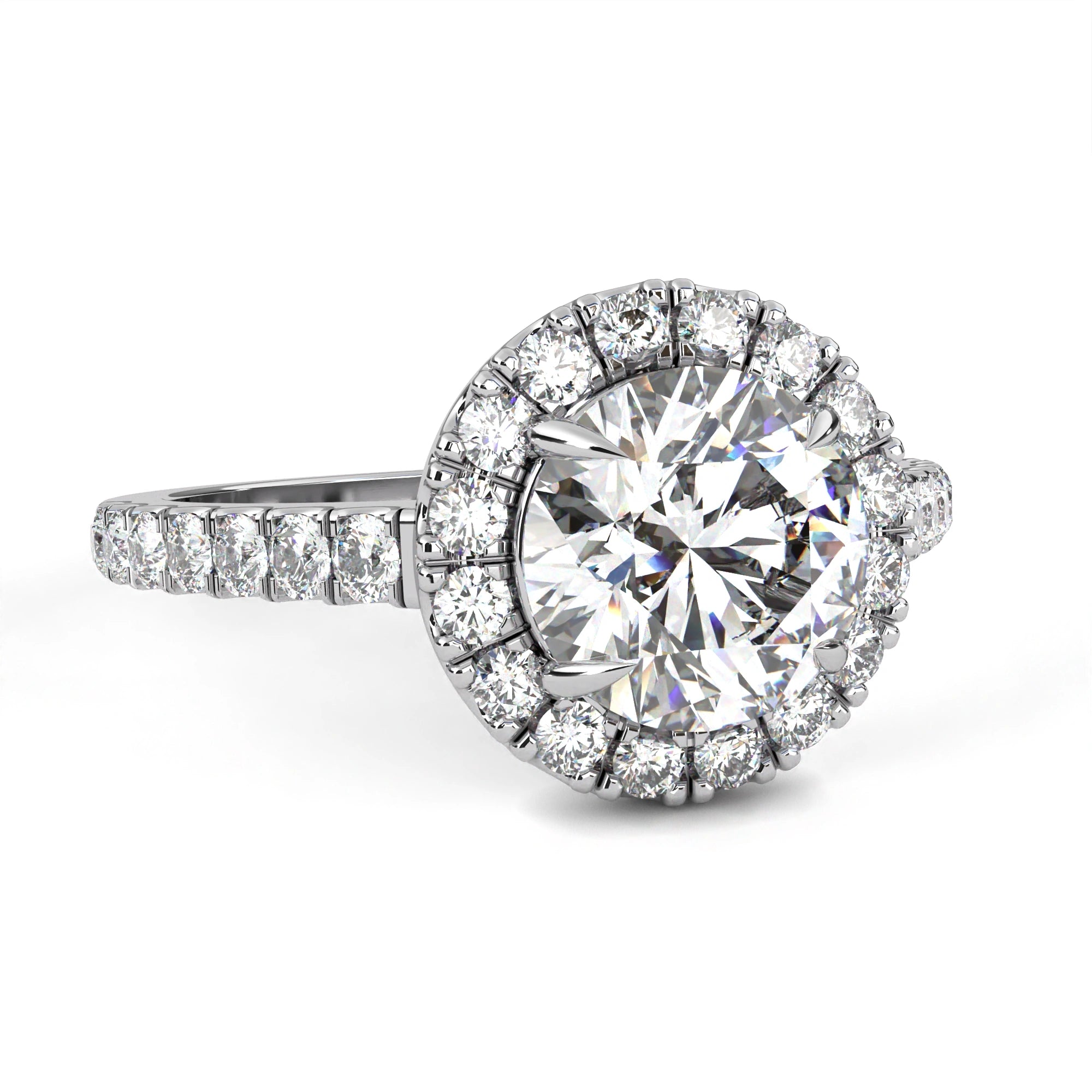 1.78 Ct Halo Diamond Ring Lab Created With Accent Stones White