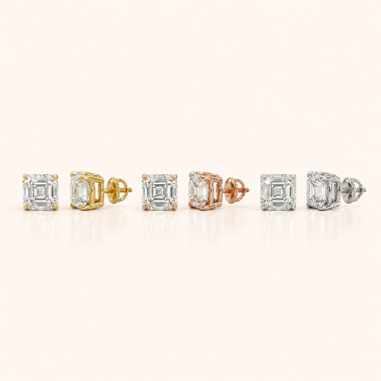Asscher Cut Diamond Stud Earrings in Multiple Settings