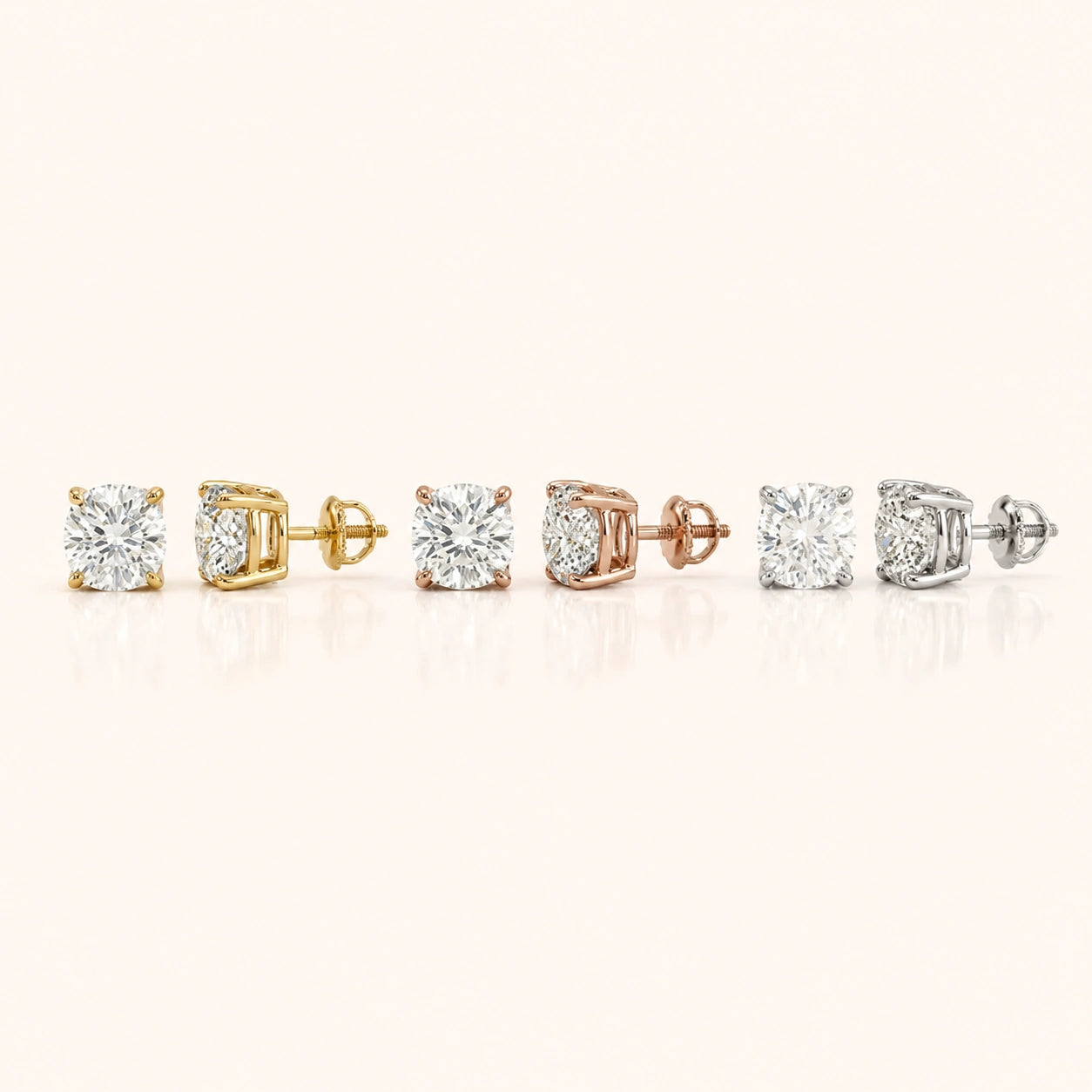 0.50 Ct to 5 Carat Round Stud Earrings in Multiple Settings Basket 4 Prongs