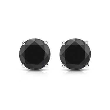 4 Ct Round Black Diamond Studs Earrings In White Gold