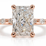 Front view of 2.50 Ct Radiant cut diamond ring with marquise side stones