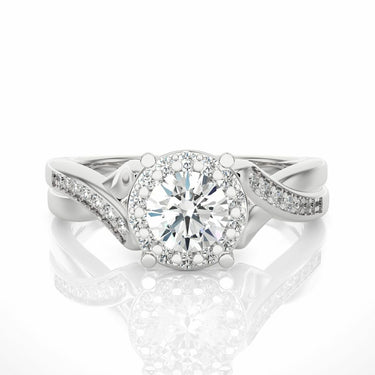 0.80 Carat Lab Diamond Cirss Cross Halo Engagement Ring 14K White Gold